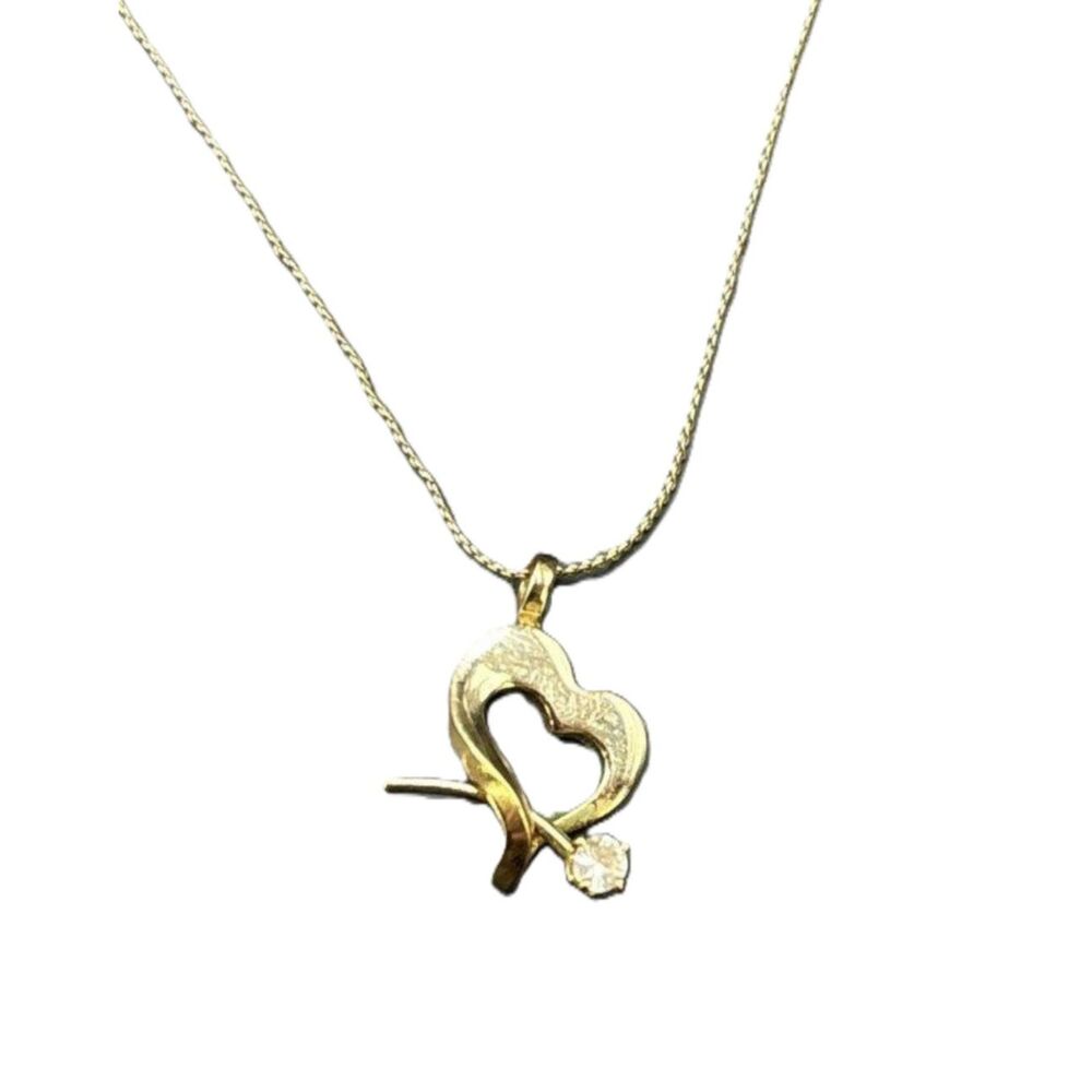PPC Stamped 14K Yellow GF Heart Diamond Accent Rose Pendent on 14K YG Chain